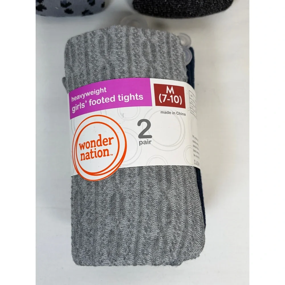 Wonder Nation Girls Heavyweight Footed Tights 6 Pair Bundle Size M 7-10 NEW